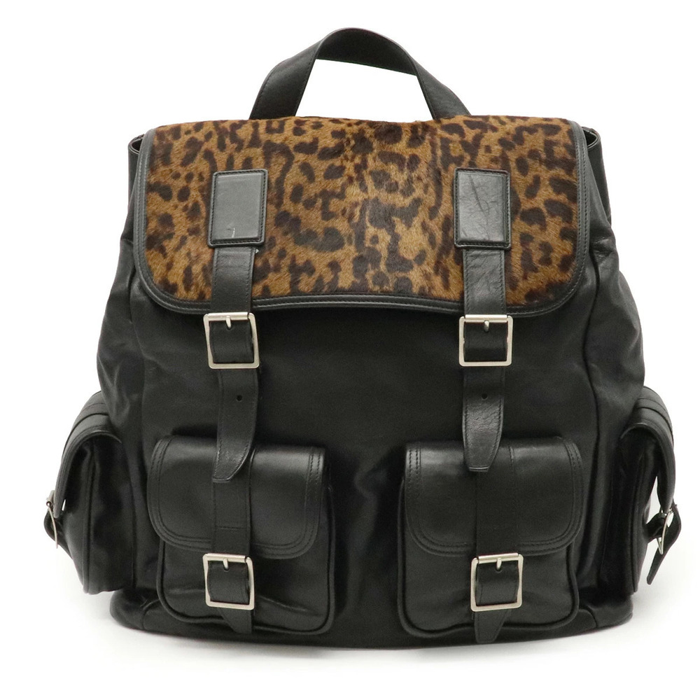 SAINT LAURENT PARIS YSL Yves Backpack Rucksack Calf Hair Leather Leopard Black